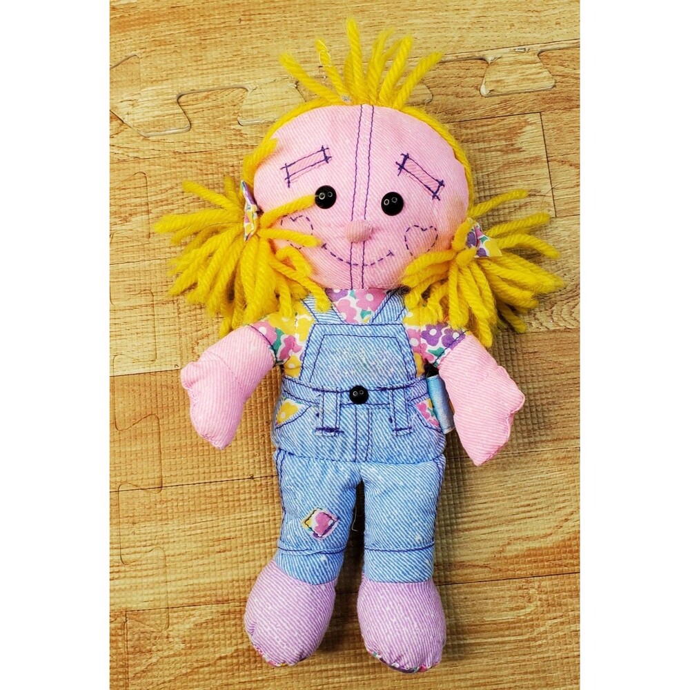 Doodle Kids Yellow Yarn Hair Rag Doll 9" Plush Toy Doodle Bears Tyco 1996